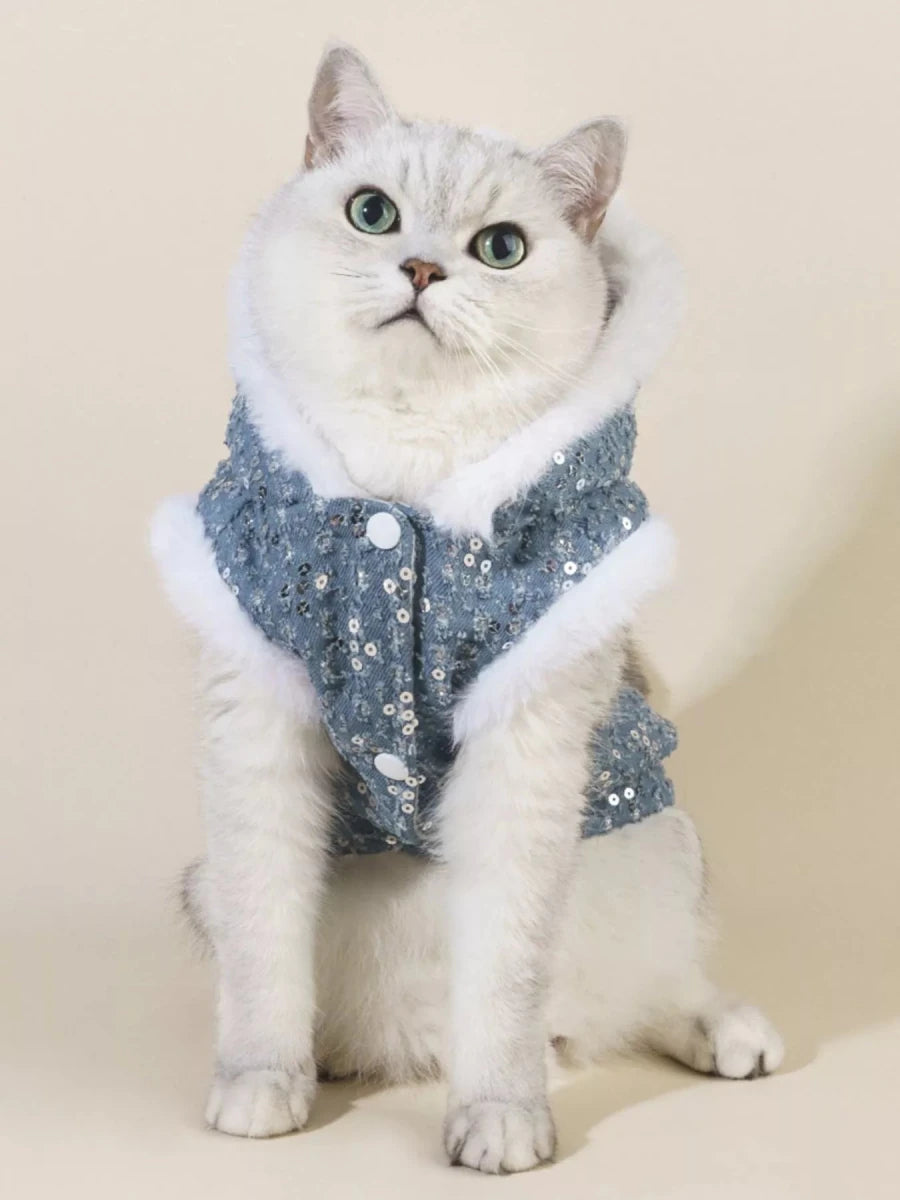 Sequin Pet Coat with Fur Trim - variant_color - variant_size - variant_option
