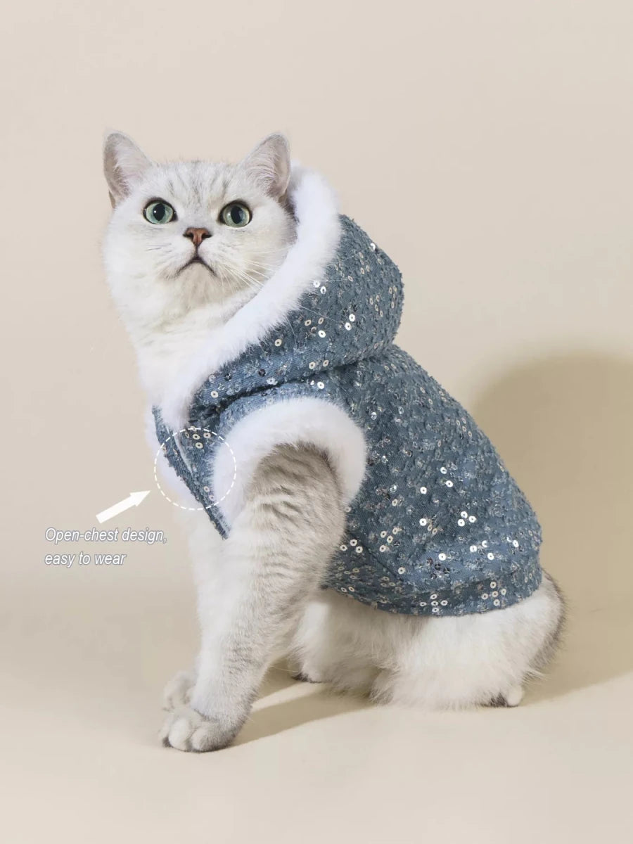 Sequin Pet Coat with Fur Trim - variant_color - variant_size - variant_option