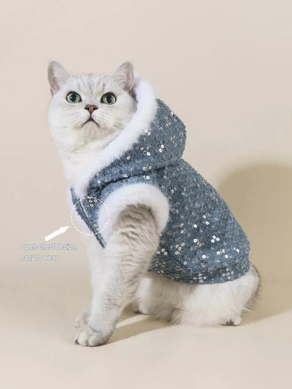 Sequin Pet Coat with Fur Trim - variant_color - variant_size - variant_option