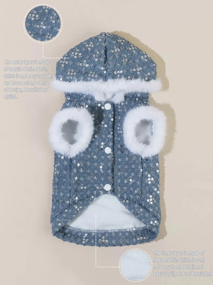 Sequin Pet Coat with Fur Trim - variant_color - variant_size - variant_option