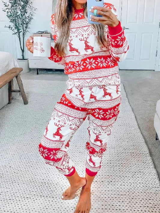 Women's Nordic Winter | Christmas Pajama-Lounging Set | Round Neck Top and Pants | S-3XL - #variant_color# - #variant_size# - #variant_option#